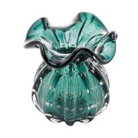 Vaso Murano Vidro Verde Esmeralda E Dourado 10x11cm Wolff - 5