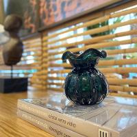 Vaso Murano Vidro Verde Esmeralda E Dourado 10x11cm Wolff - 6