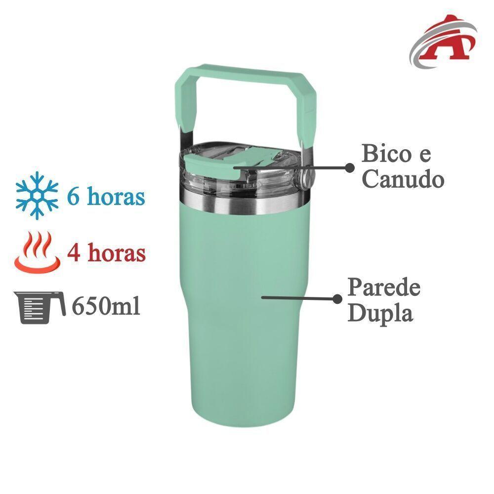 Garrafa Copo Térmico Parede Dupla Em Aço Inox Verde 650ml - 2