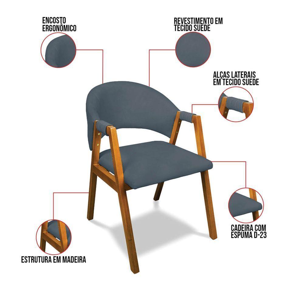 Cadeira Sala De Jantar Em Madeira Yara Suede Azul Marinho D03 - D'rossi - 3