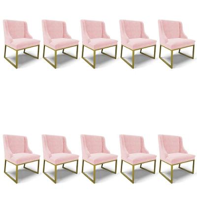 Cadeira Sala De Jantar Industrial Dourado Kit 10 Liz Suede Rosa Bebê D03 - D'rossi