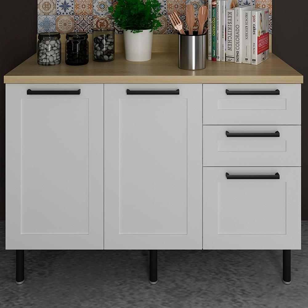 Balcao Para Pia Sem Tampo 120 Cm Mdf 2 Portas 3 Gavetas Cz3300 Branco Tecno Mobili - 2