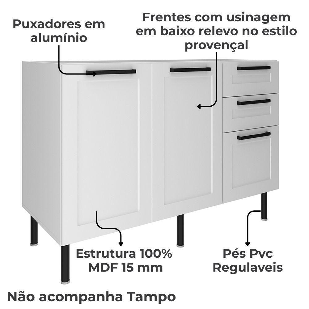 Balcao Para Pia Sem Tampo 120 Cm Mdf 2 Portas 3 Gavetas Cz3300 Branco Tecno Mobili - 3