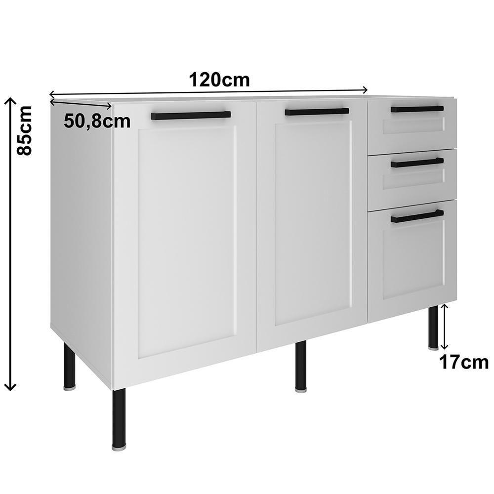 Balcao Para Pia Sem Tampo 120 Cm Mdf 2 Portas 3 Gavetas Cz3300 Branco Tecno Mobili - 4