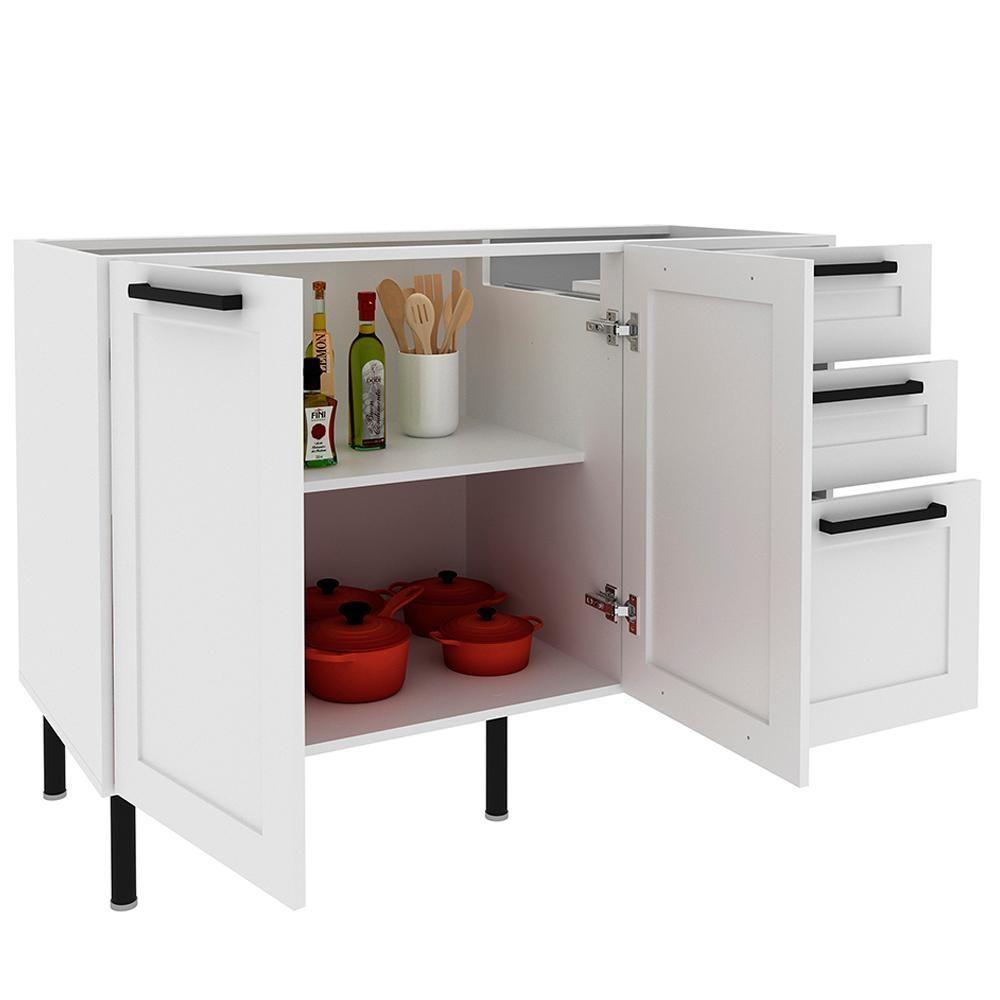 Balcao Para Pia Sem Tampo 120 Cm Mdf 2 Portas 3 Gavetas Cz3300 Branco Tecno Mobili - 7