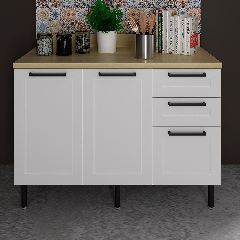 Balcao Para Pia Sem Tampo 120 Cm Mdf 2 Portas 3 Gavetas Cz3300 Branco Tecno Mobili - 8