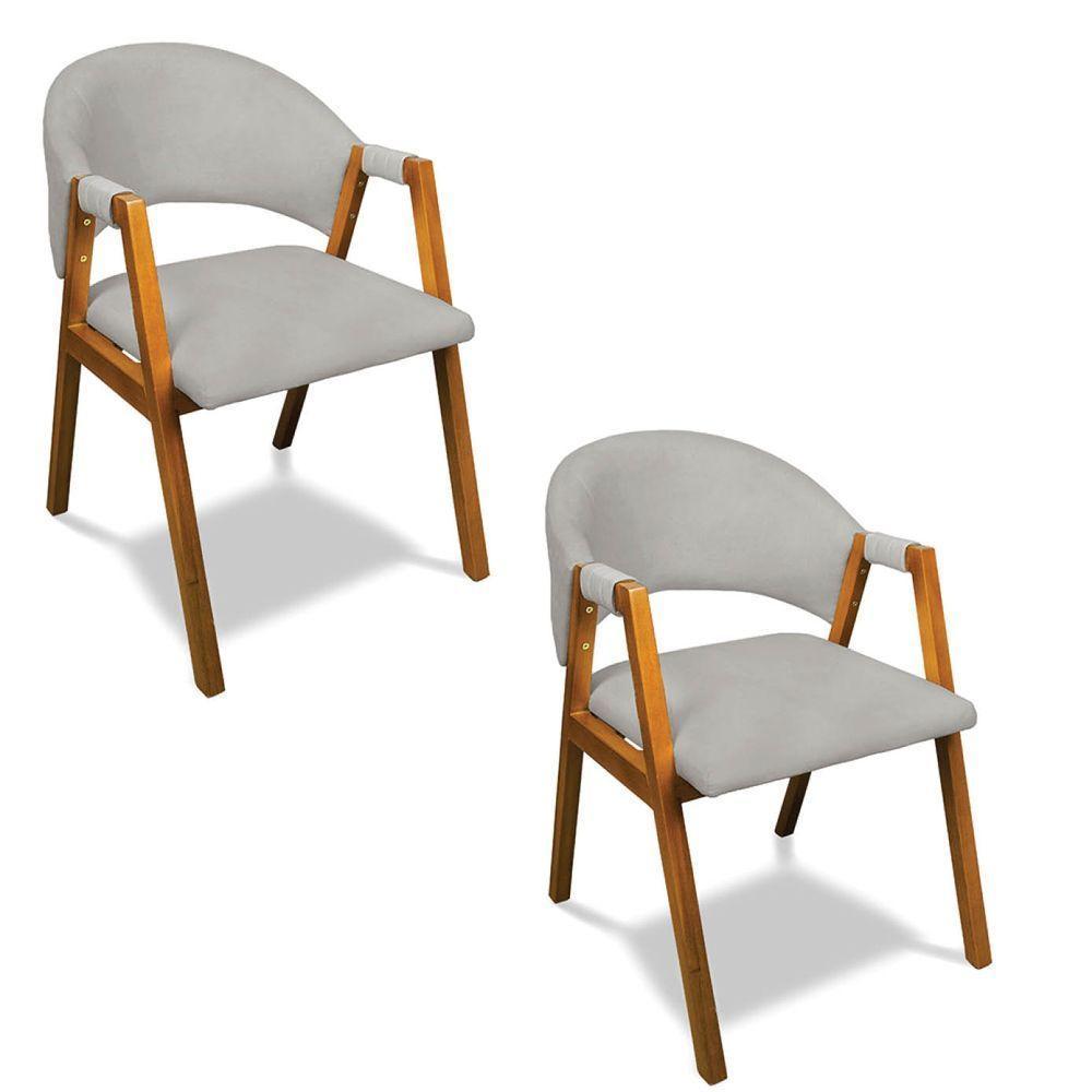 Cadeira Sala De Jantar Em Madeira Kit 2 Yara Suede Cinza D03 - D'rossi - 1