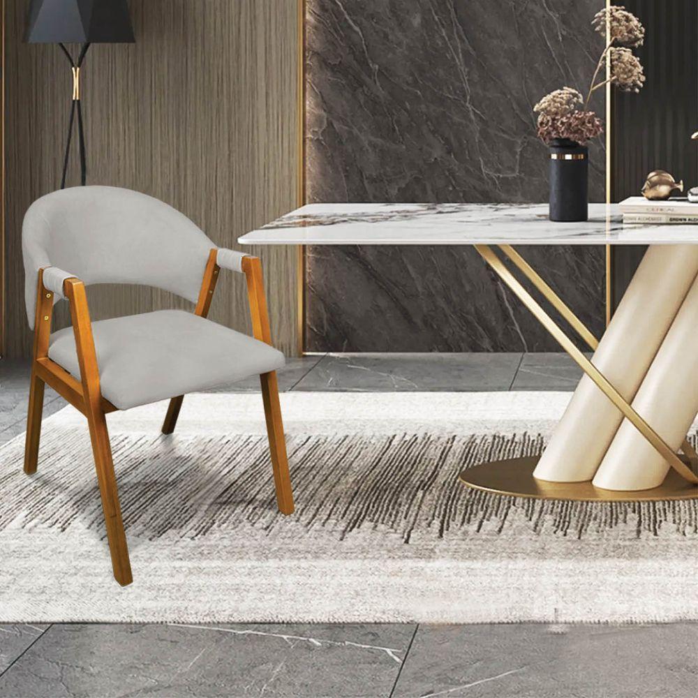 Cadeira Sala De Jantar Em Madeira Kit 2 Yara Suede Cinza D03 - D'rossi - 2