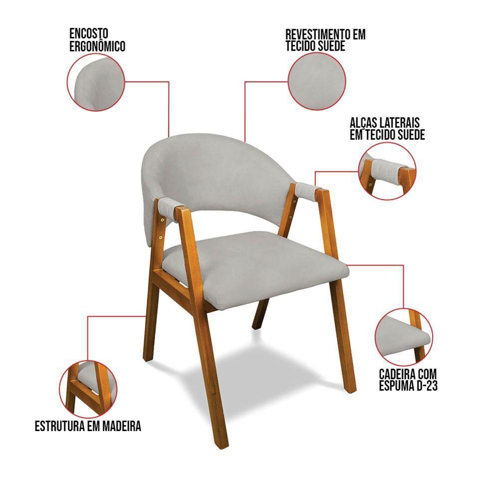 Cadeira Sala De Jantar Em Madeira Kit 2 Yara Suede Cinza D03 - D'rossi - 3