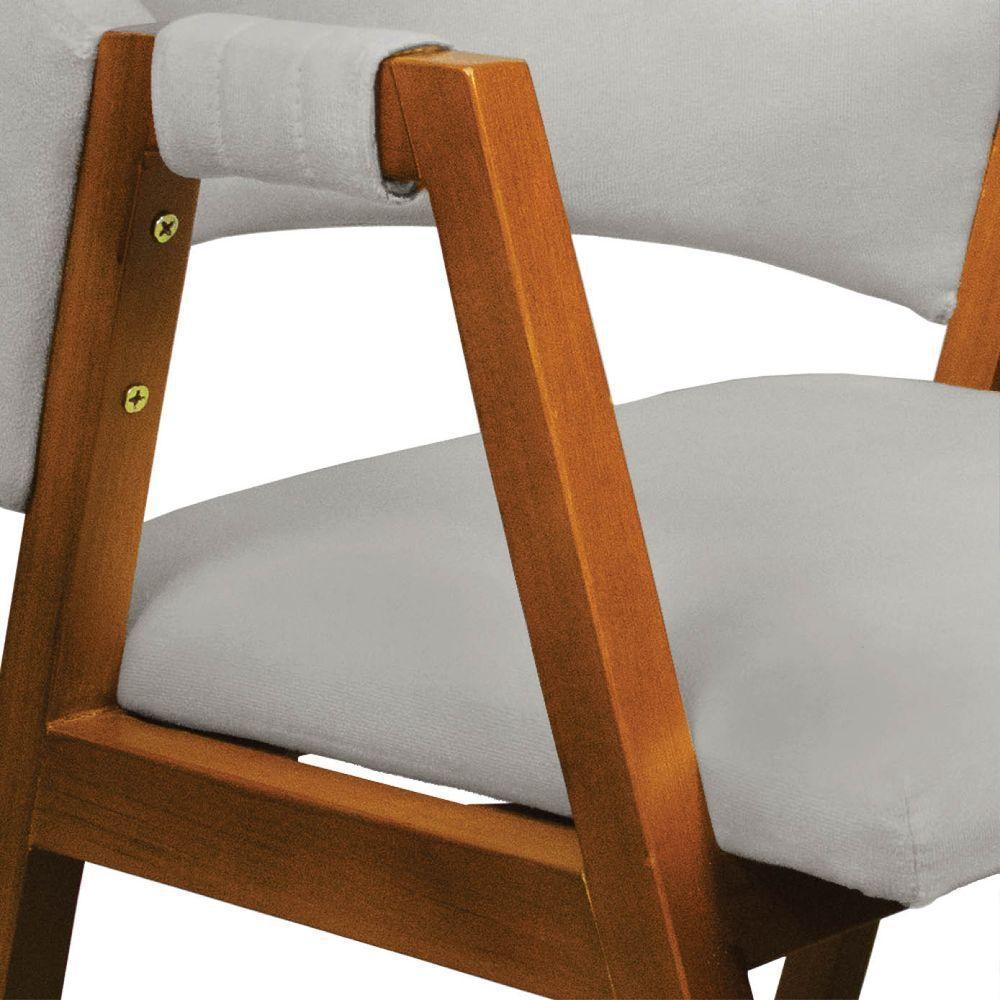 Cadeira Sala De Jantar Em Madeira Kit 2 Yara Suede Cinza D03 - D'rossi - 5