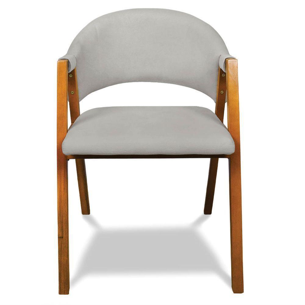 Cadeira Sala De Jantar Em Madeira Kit 2 Yara Suede Cinza D03 - D'rossi - 6