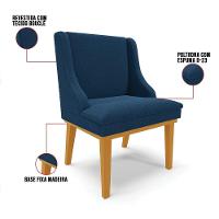 Cadeira Sala De Jantar Base Madeira Castanho Kit 4 Liz Bouclê Azul D03 - D'rossi - 3