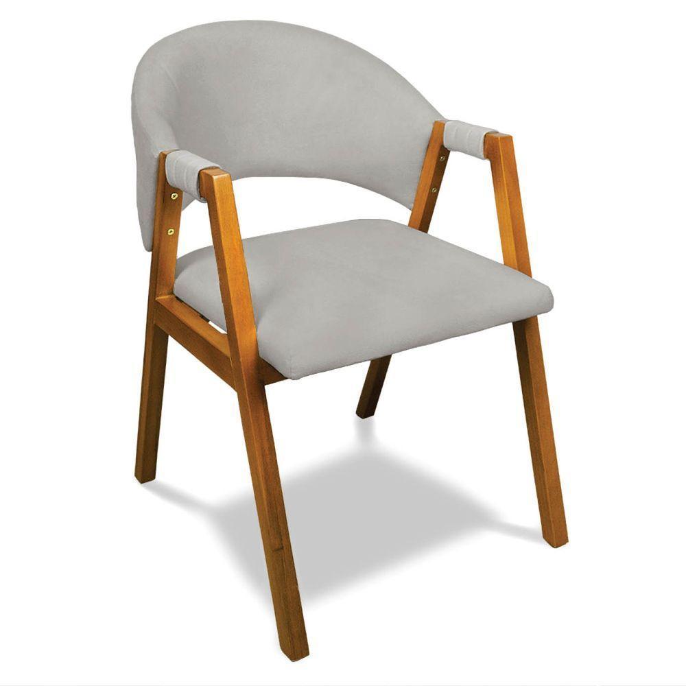Cadeira Sala De Jantar Em Madeira Yara Suede Cinza D03 - D'rossi - 1
