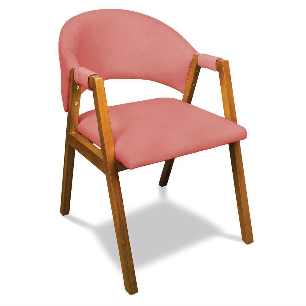 Cadeira Sala De Jantar Em Madeira Yara Suede Rosê D03 - D'rossi - 1