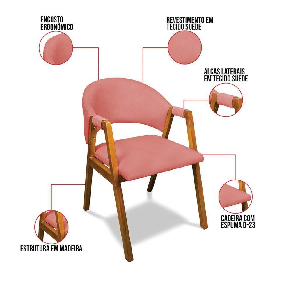 Cadeira Sala De Jantar Em Madeira Yara Suede Rosê D03 - D'rossi - 3