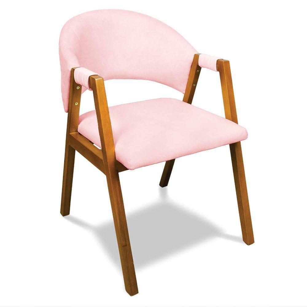 Cadeira Sala De Jantar Em Madeira Yara Suede Rosa Bebê D03 - D'rossi - 1