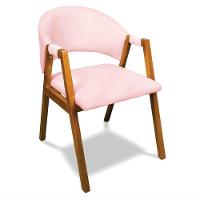 Cadeira Sala De Jantar Em Madeira Yara Suede Rosa Bebê D03 - D'rossi - 1