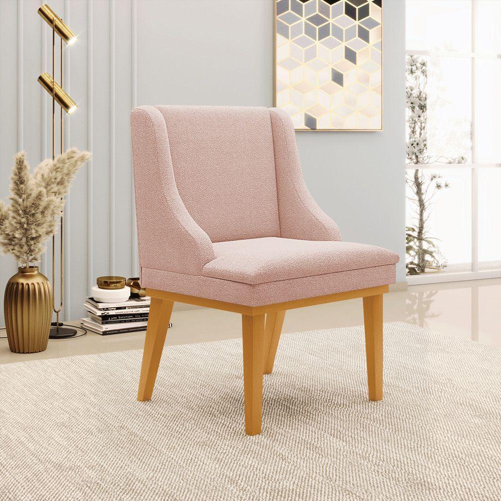 Cadeira Sala De Jantar Base Madeira Castanho Kit 6 Liz Bouclê Rosê D03 - D'rossi - 2