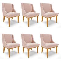 Cadeira Sala De Jantar Base Madeira Castanho Kit 6 Liz Bouclê Rosê D03 - D'rossi - 1