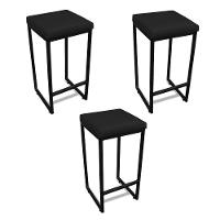 Banqueta Alta Para Cozinha Industrial Kit 3 Nick Preto E Sintético Preto D03 - D'rossi - 1