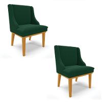 Cadeira Sala De Jantar Base Madeira Castanho Kit 2 Liz Bouclê Verde D03 - D'rossi - 1