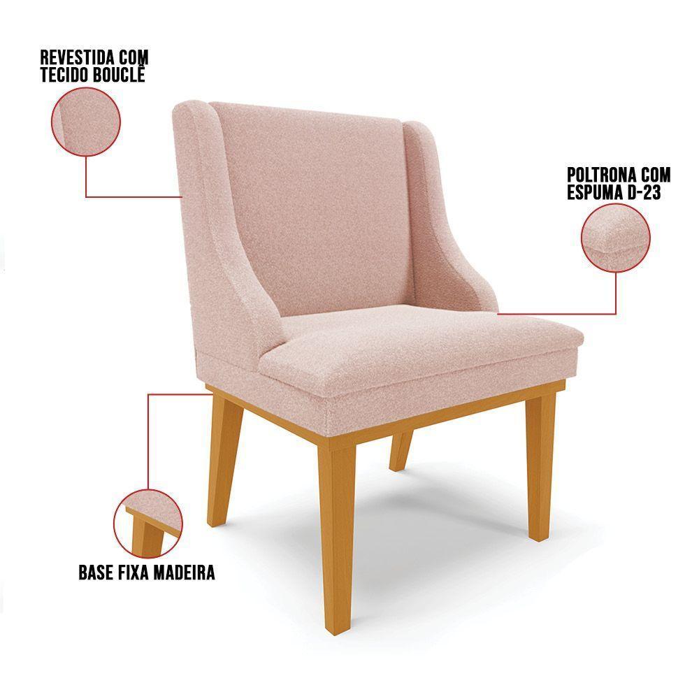 Cadeira Sala De Jantar Base Madeira Castanho Kit 4 Liz Bouclê Rosê D03 - D'rossi - 3