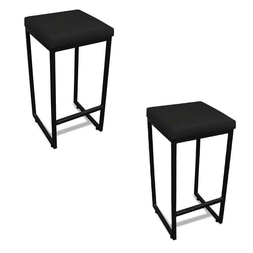 Banqueta Alta Para Cozinha Industrial Kit 2 Nick Preto E Sintético Preto D03 - D'rossi - 1