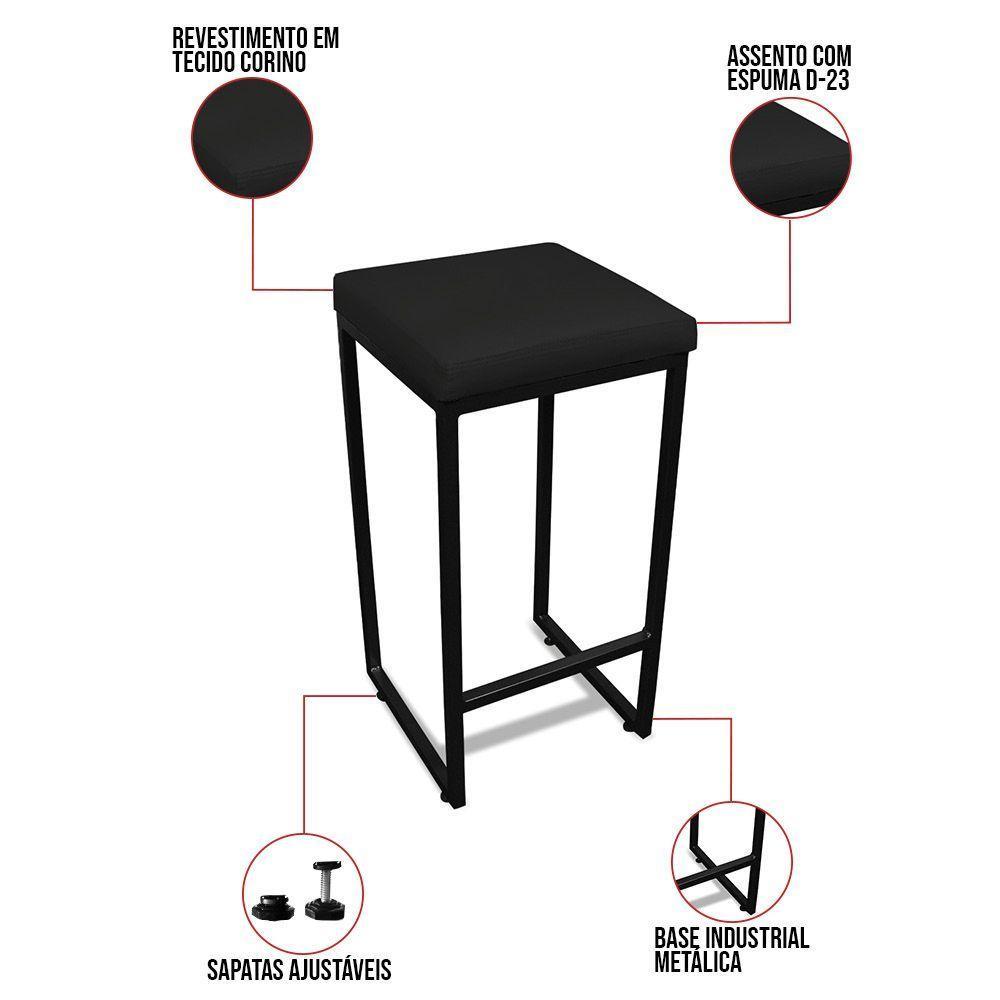 Banqueta Alta Para Cozinha Industrial Kit 2 Nick Preto E Sintético Preto D03 - D'rossi - 3