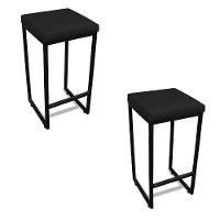Banqueta Alta Para Cozinha Industrial Kit 2 Nick Preto E Sintético Preto D03 - D'rossi - 1