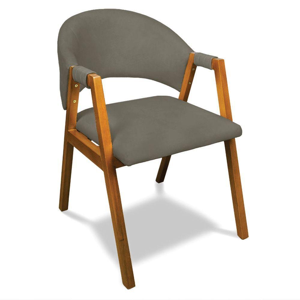 Cadeira Sala De Jantar Em Madeira Yara Suede Grafite D03 - D'rossi - 1