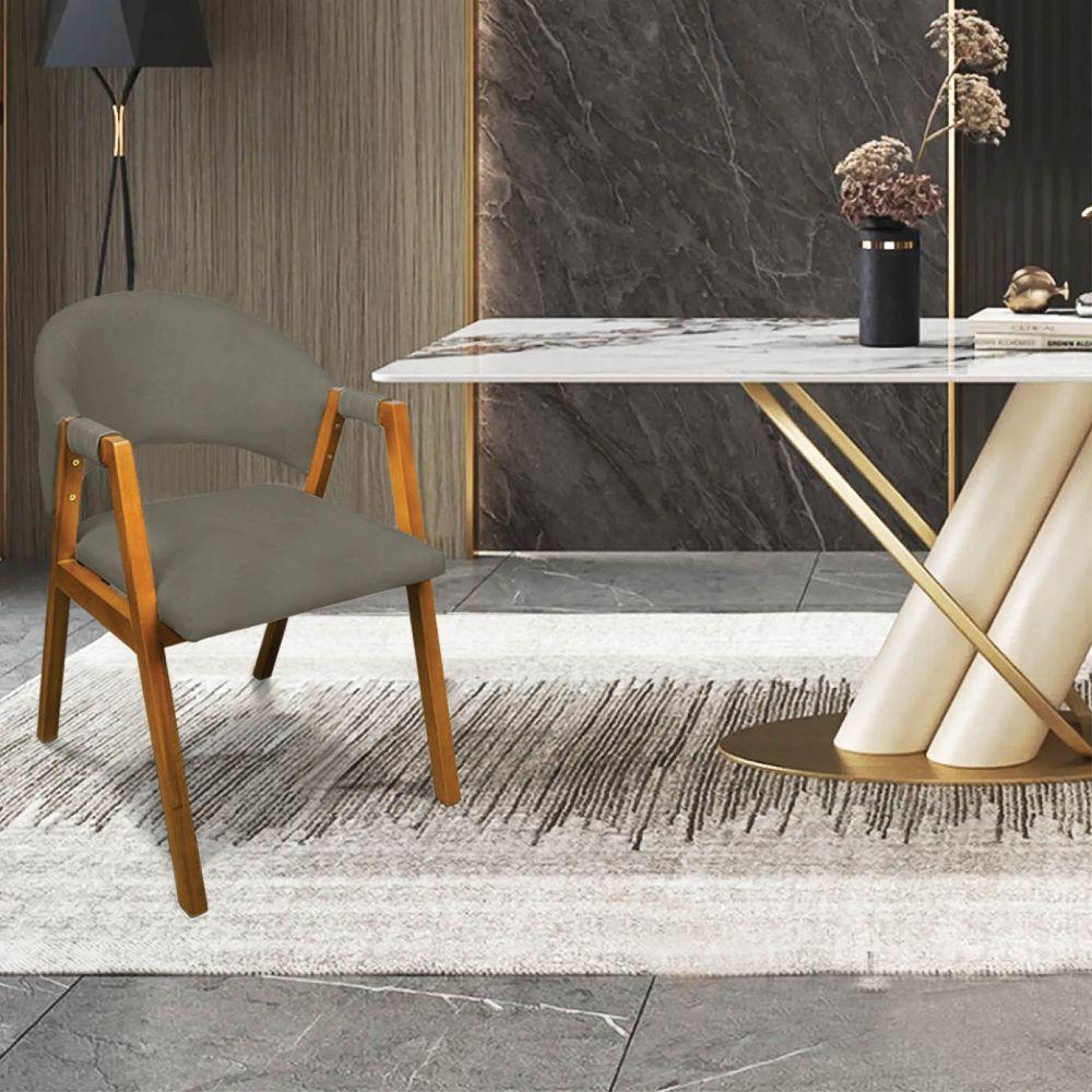 Cadeira Sala De Jantar Em Madeira Yara Suede Grafite D03 - D'rossi - 2