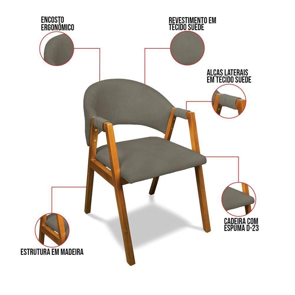 Cadeira Sala De Jantar Em Madeira Yara Suede Grafite D03 - D'rossi - 3