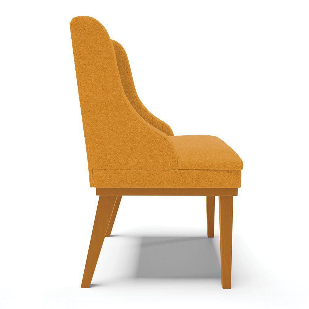 Cadeira Sala De Jantar Base Madeira Castanho Kit 2 Liz Bouclê Mostarda D03 - D'rossi - 7