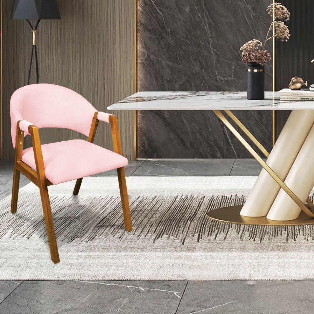 Cadeira Sala De Jantar Em Madeira Kit 2 Yara Suede Rosa Bebê D03 - D'rossi - 2