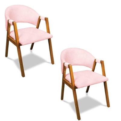 Cadeira Sala De Jantar Em Madeira Kit 2 Yara Suede Rosa Bebê D03 - D'rossi