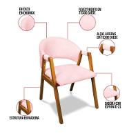 Cadeira Sala De Jantar Em Madeira Kit 2 Yara Suede Rosa Bebê D03 - D'rossi - 3