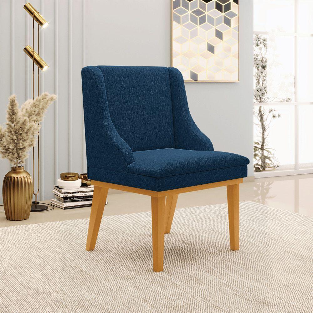 Cadeira Sala De Jantar Base Madeira Castanho Kit 6 Liz Bouclê Azul D03 - D'rossi - 2