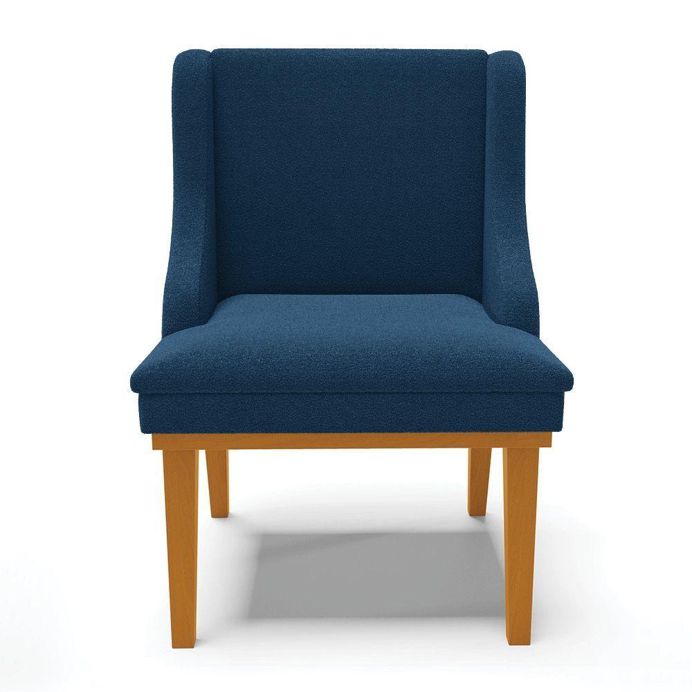 Cadeira Sala De Jantar Base Madeira Castanho Kit 6 Liz Bouclê Azul D03 - D'rossi - 6