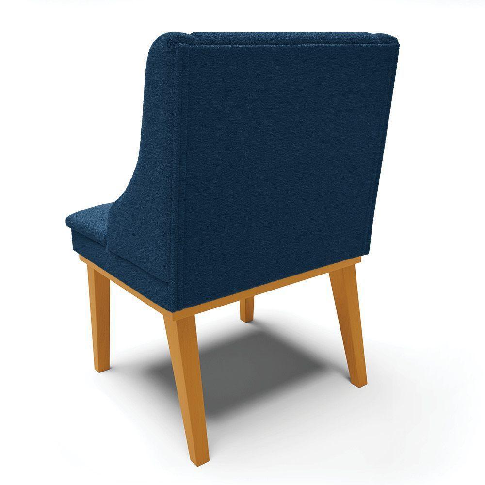 Cadeira Sala De Jantar Base Madeira Castanho Kit 6 Liz Bouclê Azul D03 - D'rossi - 8