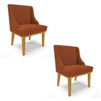 Cadeira Sala De Jantar Base Madeira Castanho Kit 2 Liz Bouclê Terra D03 - D'rossi - 1