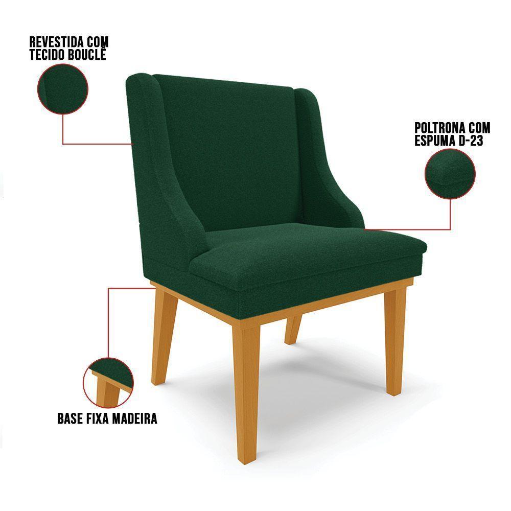 Cadeira Sala De Jantar Base Madeira Castanho Kit 6 Liz Bouclê Verde D03 - D'rossi - 3