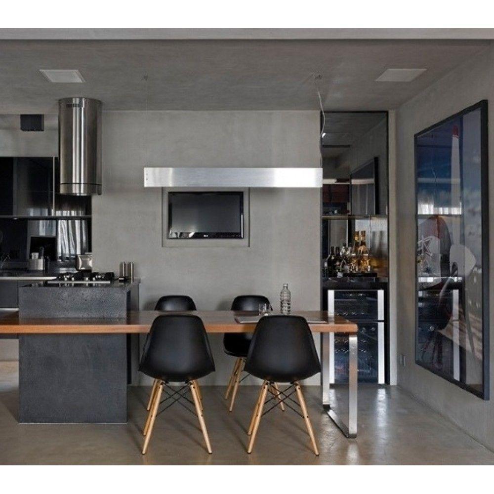 Cadeira Para Sala De Jantar Kit2 Eiffel Eames Preto Base Madeira R02 - D'rossi - 2