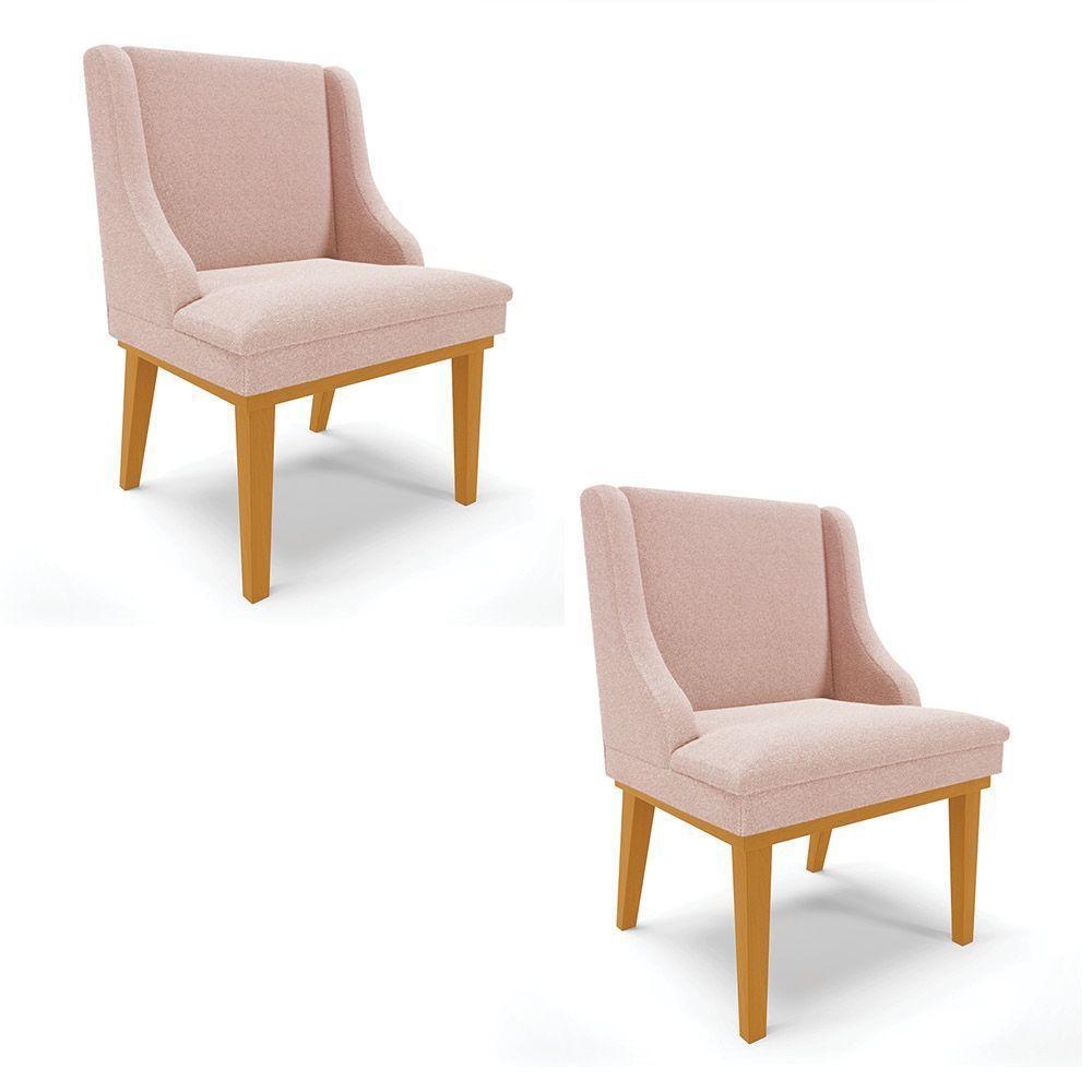Cadeira Sala De Jantar Base Madeira Castanho Kit 2 Liz Bouclê Rosê D03 - D'rossi - 1