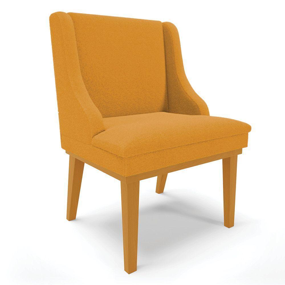 Cadeira Sala De Jantar Base Madeira Castanho Kit 4 Liz Bouclê Mostarda D03 - D'rossi - 5