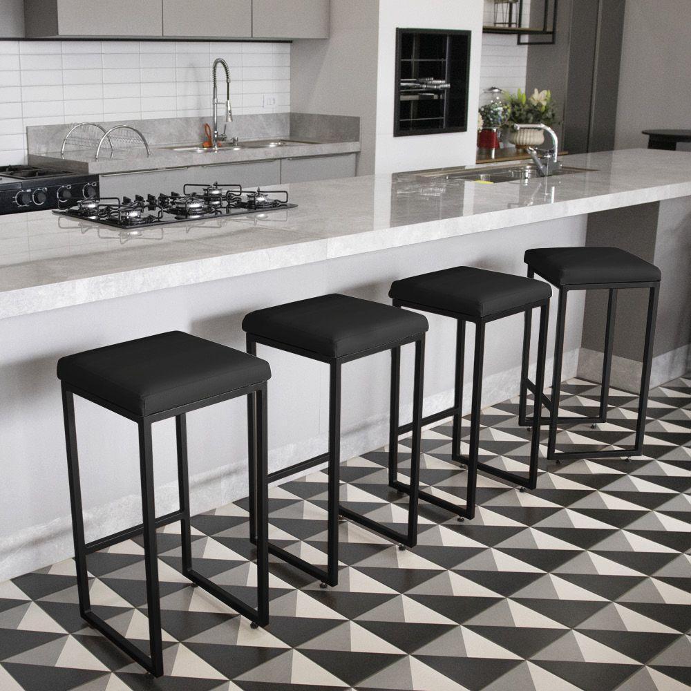Banqueta Alta Para Cozinha Industrial Nick Preto E Sintético Preto D03 - D'rossi - 2