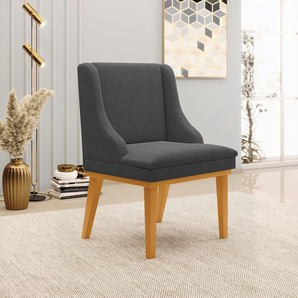 Cadeira Sala De Jantar Base Madeira Castanho Kit 2 Liz Bouclê Grafite D03 - D'rossi - 2