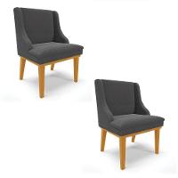 Cadeira Sala De Jantar Base Madeira Castanho Kit 2 Liz Bouclê Grafite D03 - D'rossi - 1