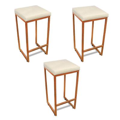 Banqueta Alta Para Cozinha Industrial Kit 3 Nick Bronze E Sintético D03 - D'rossi Cor Branco