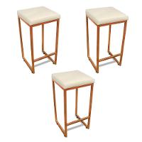 Banqueta Alta Para Cozinha Industrial Kit 3 Nick Bronze E Sintético D03 - D'rossi Cor Branco - 1