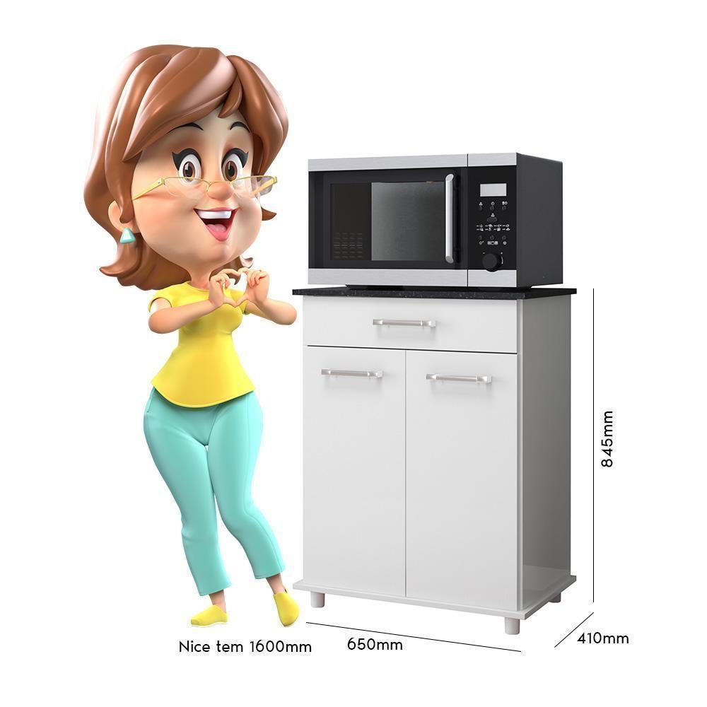 Balcão Multiuso Isis 2 Portas E 1 Gaveta Branco - Nicioli Branco - 6